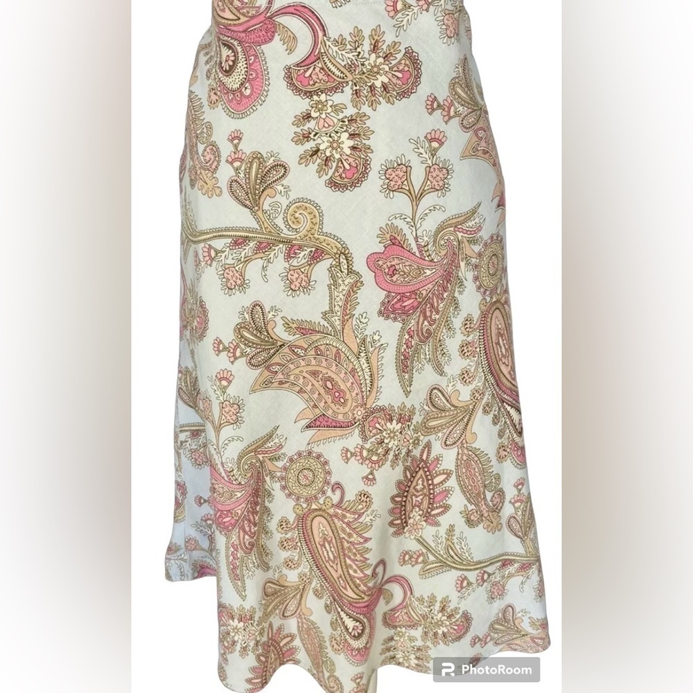 Tommy Hilfiger Woman 100% Linen paisley patter blue tan midi skirt Sz 10